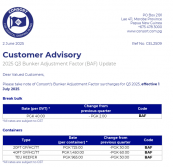 2025 Q3 Bunker Adjustment Factor (BAF)