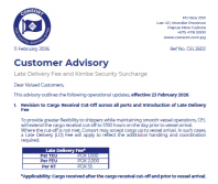 Late Delivery Fee and Kimbe Security Surcharge